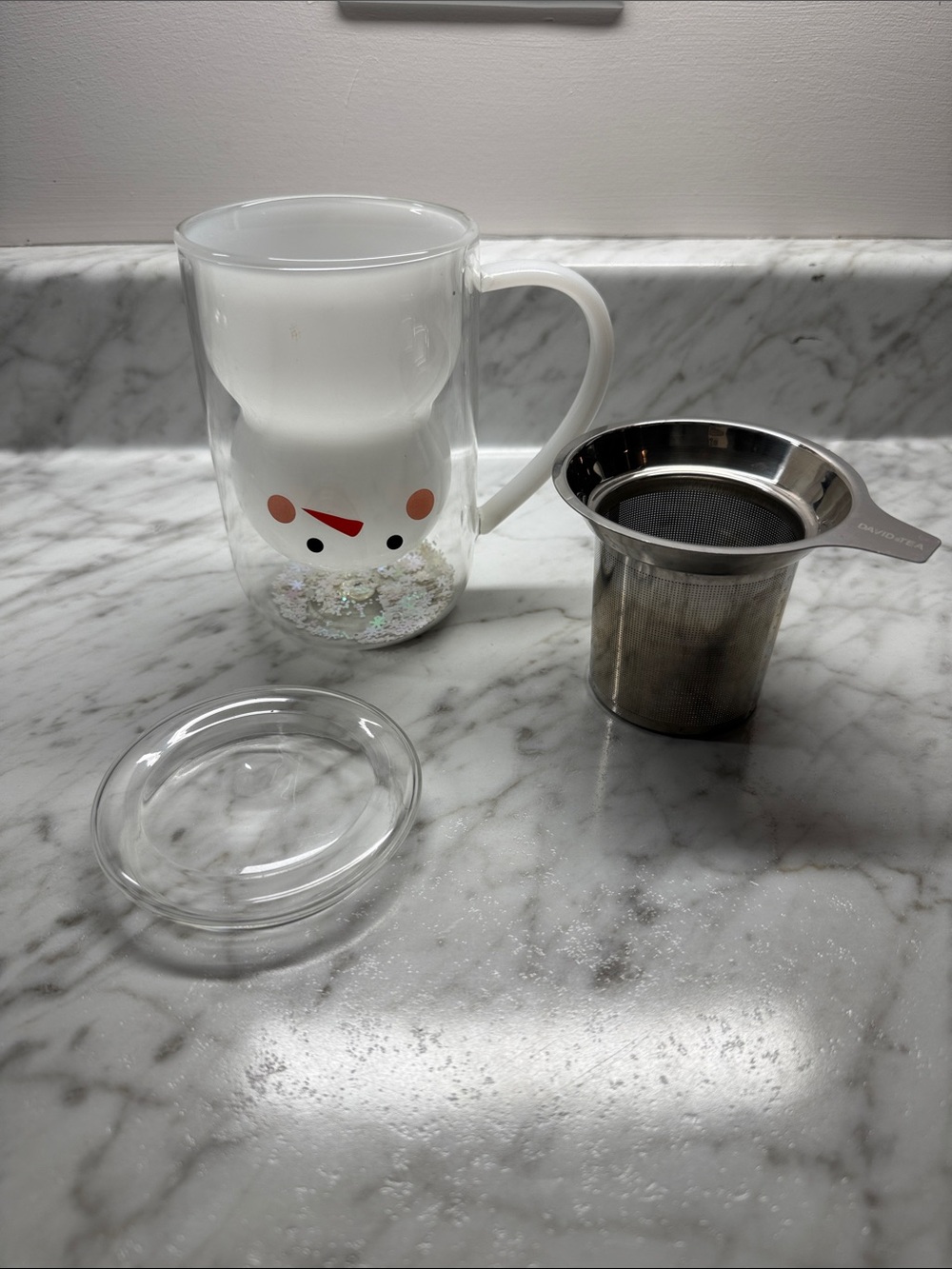 White Double-Wall Glass Tea Mug with Lid and Stainless Steel Infuser